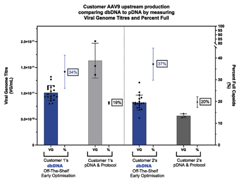 Improved percentage of full capsids using dbDNA.