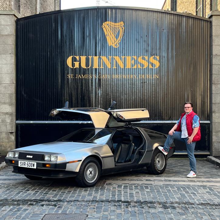 Nigel and the DeLorean making a quick stop at the Guinness Factory in Dublin.
