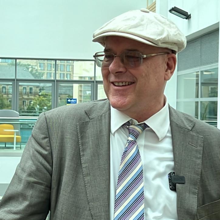 Catching up with Peter Jensen, CEO & Chairman of Normax, at University College Dublin in Belfield.