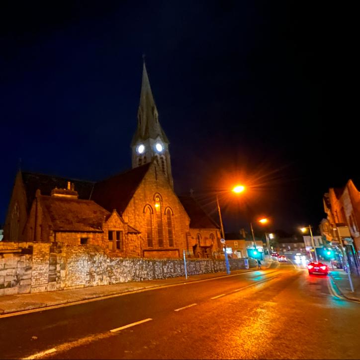 A nighttime stroll admiring the architecture of Dublin.