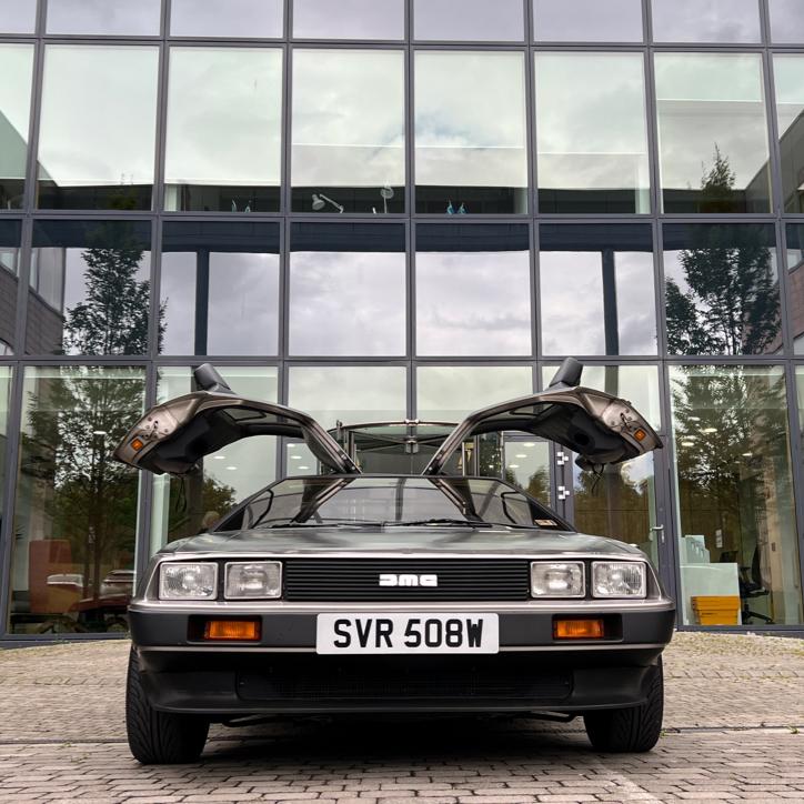 The DeLorean blending in outside the Uniphar facility. 