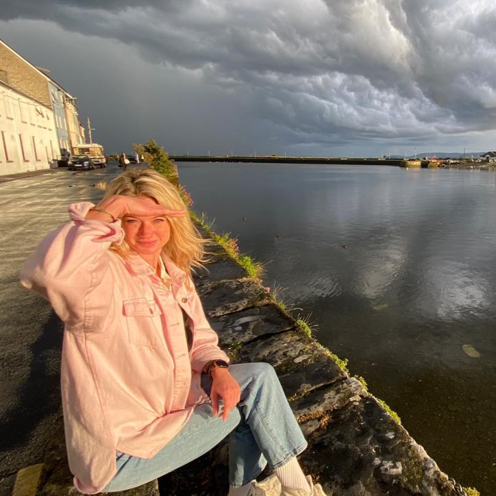 Emilee taking a breather on the banks of Galway Bay.