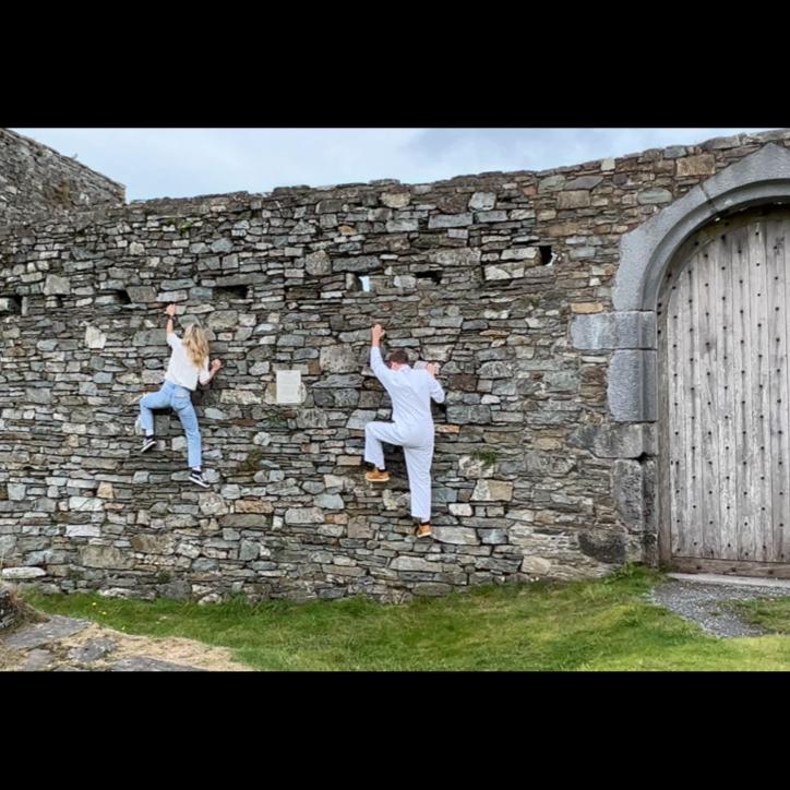 Emilee and George quite literally climbing walls — at James's Fort in Cork.