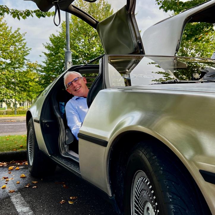 Cathal Farrelly (DPS' Managing Director, European Life Science Projects) getting a change of scenery in the DeLorean.   