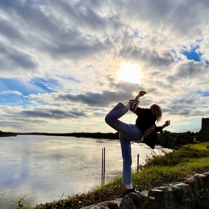 Lady of the Dance. Emilee doing a bit of yoga at Grannagh Castle.