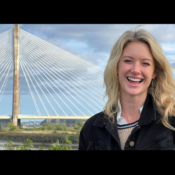 Emilee Kudla getting a kick out of the River Suir Bridge.