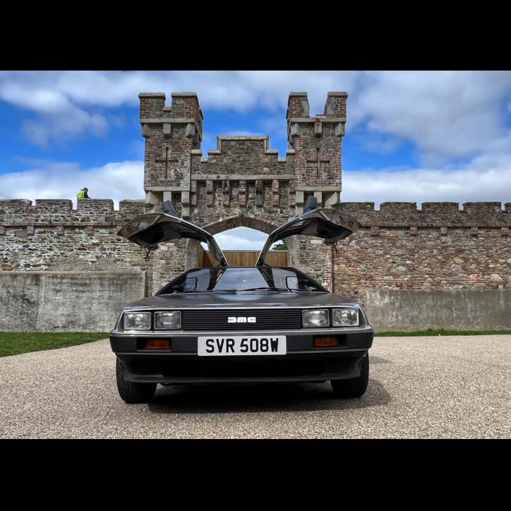 The DeLorean ready to defend Johnstown Castle.