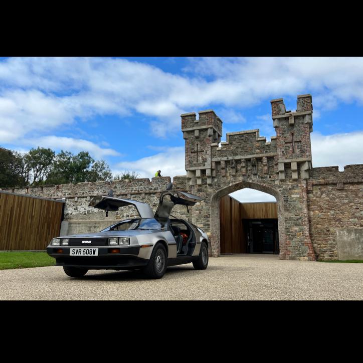 The DeLorean blending right in at Johnstown Castle.