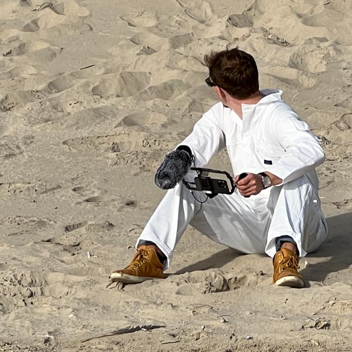 George preparing to film on Curracloe Beach. 