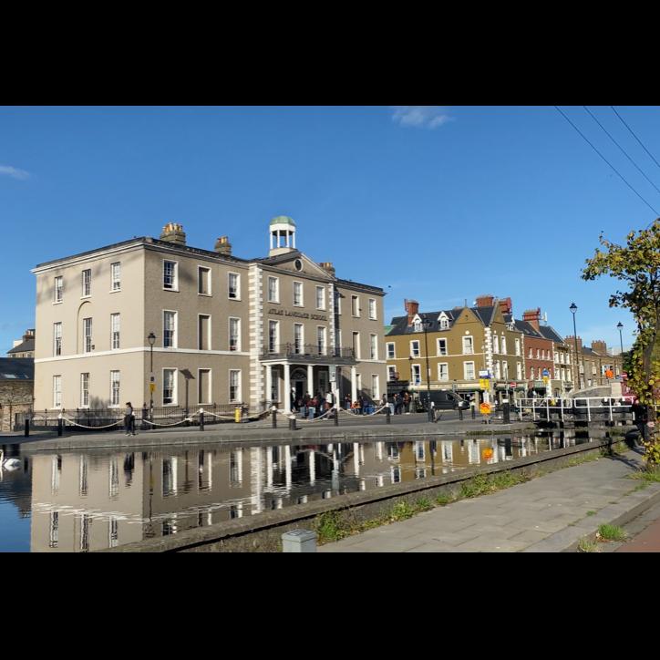 The Atlas Language School on a Dublin canal.