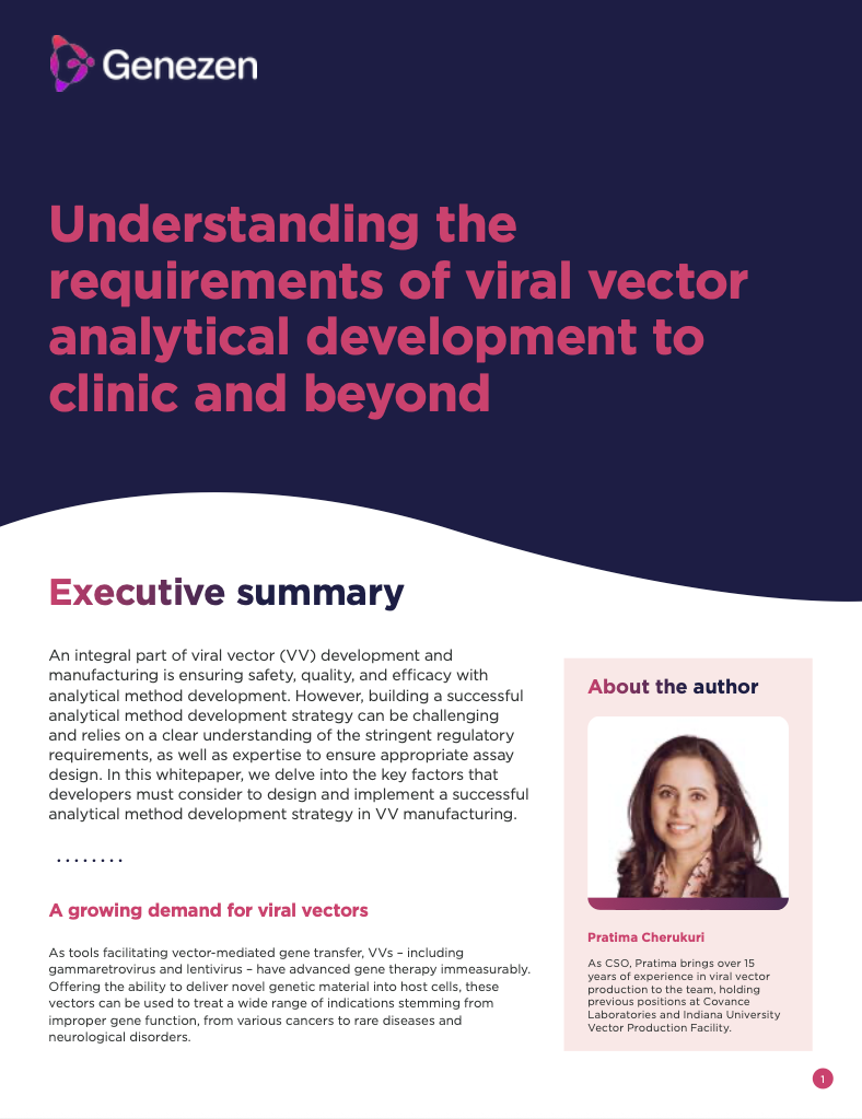 Understanding the requirements of viral vector analytical development to clinic and beyond