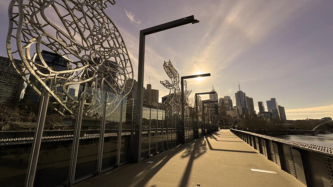 Waterside art on a sunny day in Melbourne.
