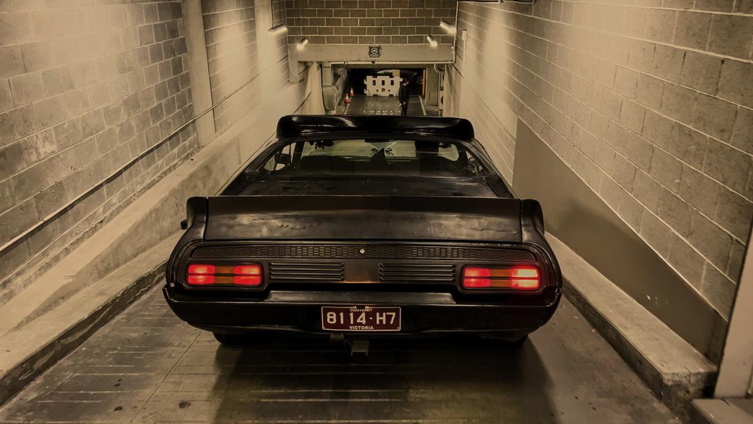 Descending into the underground car park.