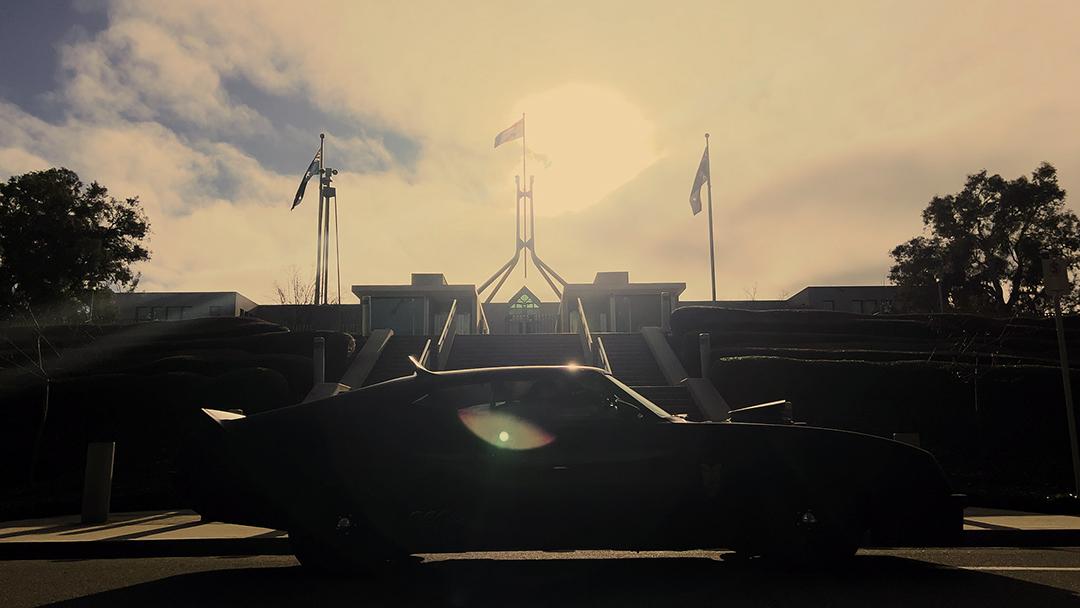 Looking artistic outside the Canberra Parliament House.