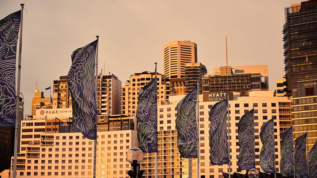 Sydney's skyline at sunset.