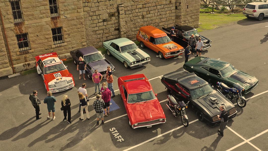 Aerial shot of today's muscle car shoot.